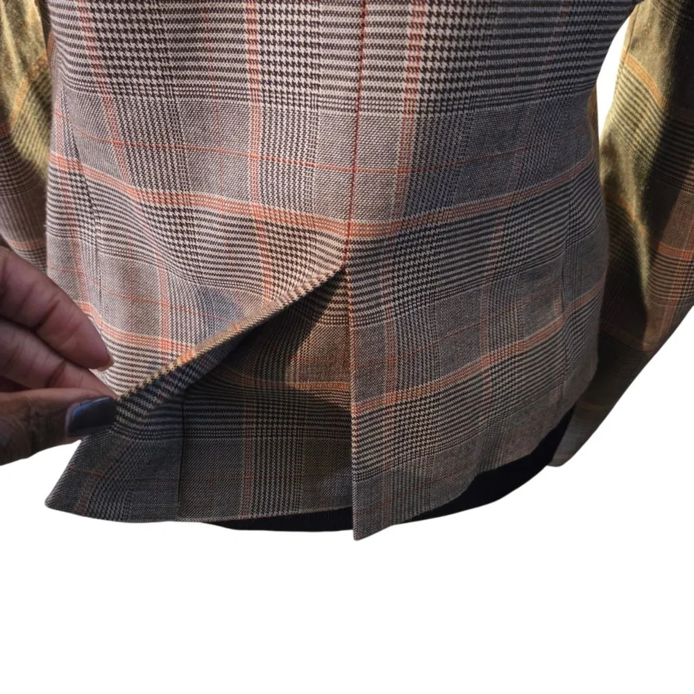 Michael Kors Brown Orange Plaid Blazer Jacket Size 12 - Picture 6 of 8